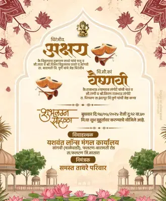 Mughal Style Marathi Wedding Invitation Pixellab PLP File Marathi Design PLP File