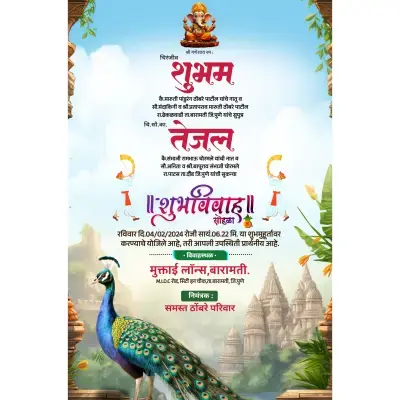 Premium Peacock Marathi Wedding Invitation PLP File 2025