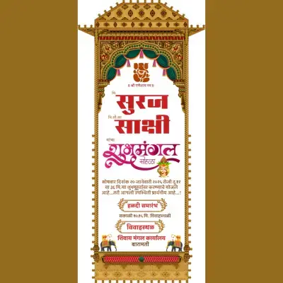 Mughal Style Elegant Vector Marathi Wedding Invitation PLP File