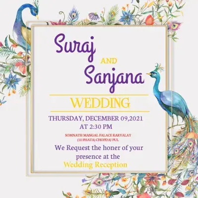 Elegant Peacock English Wedding Card Design PLP Marathi Designs
